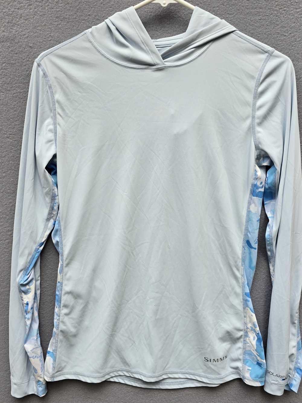 SIMMS Light Blue Hooded Long Sleeve Solarflex Fishing Shirt XS